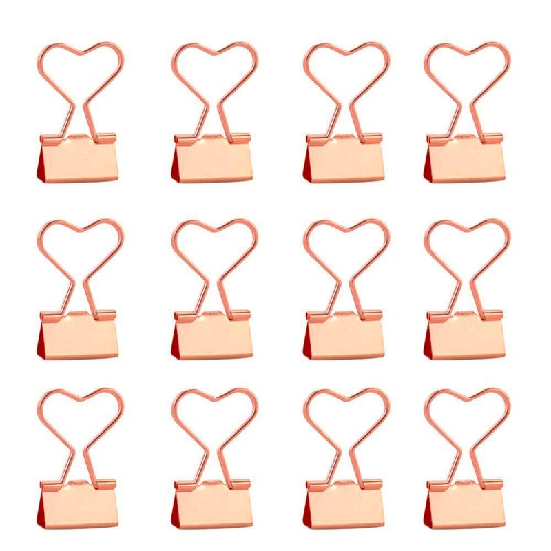 Supfoxer Rose Gold Metal Binder Clips with Heart Shaped Handle, 0.74" Foldback Clips, 12 Pcs - Image 2